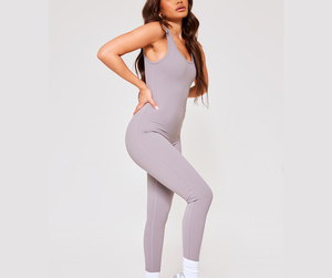 จั๊มสูทกีฬาเอวสูงของผู้หญิงชุดหมีบอดี้สูทแขนกุดสำหรับใส่ออกกำลังกายเล่นโยคะฟิตเนสเต้นรำโลโก้ตามสั่ง2025 - Product Image 2