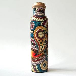 Shiny Polished Pure Printed Copper <b>Water</b> <b>Bottle</b> in Hammer Designs <b>Bottle</b> Customized Drinkware Copper <b>Water</b> <b>Bottle</b> Made in India - Product Image 1