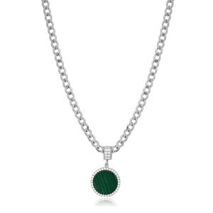 Nouvelle tendance forme ronde Malachite CZ pierre collier à breloques turc en gros 925 bijoux en argent Sterling - Product Image 5