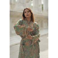 Robe Kimono de Luxe en Mélange de Soie, Motif Paisley d'Inspiration Japonaise, Col en V, Douce et Respirante, Longue Tissée, Fermeture à Cordon sur le Devant