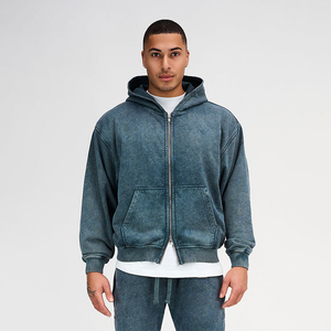 Acid Washed Oversized Embroidered Cropped Hoodies Ripped <b>Black</b> Distressed Applique Boxy Fit Pullover 100% Cotton <b>Men</b> - Product Image 1