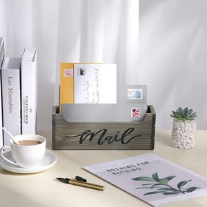 Mộc Mạc thư chủ Countertop, cổ điển màu xám gỗ Thùng phong cách thư SORTER Hộp Thư chủ <span class=keywords><strong>Organizer</strong></span> với màu đen chữ thảo thư - Product Image 3