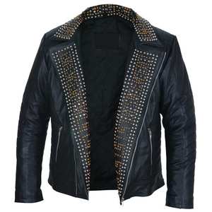 Chaqueta de moda para mujer, cortavientos, de cuero y lona, transpirable, ecológica, sólida, para otoño e invierno, con remaches, rellena de algodón, de punto, de alta calidad. - Product Image 6