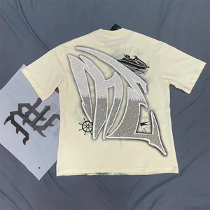 T-shirt pour homme à manches courtes, beige, avec logo personnalisé, diamant, de haute qualité, vêtements de marque - Product Image 2