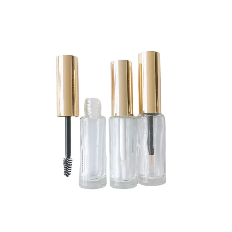 Luxury clear cosmetic packaging 5ml glass lip gloss tube packaging empty glass mascara bottle with brush