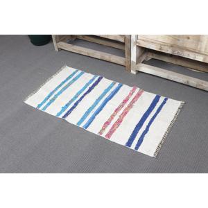 Tapis turc vintage, petit tapis de 1,7 x 3,2 pieds, tapis abstrait blanc et bleu - Product Image 4