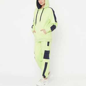 Neon Lime & <b>Navy</b> Cargo Pocket <b>Hoodie</b> Tracksuit Set Polyester Cotton Full Sleeve Cozy Streetwear - Product Image 6