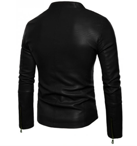 Chaqueta de Motociclista de Piel de Oveja para Hombre, Estilo Casual, Color Sólido, con Cremallera, de Cuero Auténtico, para Invierno - Product Image 6