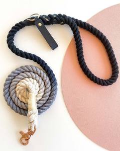 <b>Rope</b> <b>Dog</b> <b>Lead</b> Leash Rose Gold Clip Braided Fibre Cotton Grey Black White Handmade Natural dye Basic - Product Image 3