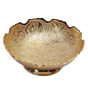 Tazón redondo de diseño martillado de metal decorativo Acabado de latón Tazón de flores de metal de color dorado Tazón para servir - Product Image 2