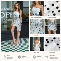 Robe mini en maille blanche à pois pour femme, asymétrique à une épaule, avec détail volanté, moulante, décontractée, pour l'été, service OEM ODM