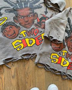 T-shirt court ample vintage en coton tricoté 100% pour homme, déchiré, effet vieilli, délavé à la pierre et à l'acide, coupe classique, service OEM - Product Image 2