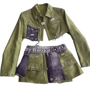 ชุดเสื้อผ้า2ชิ้นสำหรับ2026เสื้อเอวลอยและกระโปรงผ้ายีนส์ปะติดมีสไตล์มาใหม่ - Product Image 6