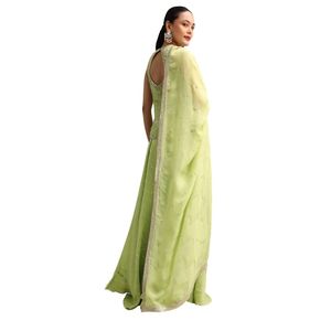 Traje de tejido bordado verde claro Kurta Palazzo con Dupatta, venta al por mayor, Ropa Étnica para mujer, fábrica de ropa OEM, proveedor a granel - Product Image 2