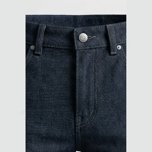 กางเกงยีนส์ผู้ชายคุณภาพสูง ทรงตรง สีน้ำเงินเข้ม สไตล์ลำลองทันสมัย ผลิตแบบ OEM ดีไซน์สร้างสรรค์ กางเกงยีนส์ผู้ชายแบบใหม่ ขายส่ง - Product Image 5