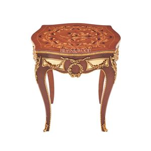 Mesa Auxiliar Cuadrada de Lujo con Incrustaciones Florales y Detalles Ornamentales de Latón Dorado para Decoración Clásica de Esquinas de Sala de Estar - Product Image 1
