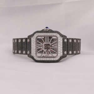 Montre-bracelet en diamant noir Moissanite squelette glacé personnalisé de luxe pour hommes montre-bracelet en acier inoxydable avec diamant pour cadeau pour hommes - Product Image 1