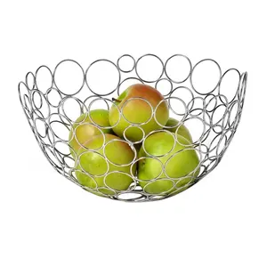 Juego de cuencos de metal de acero inoxidable para servir platos de frutas tazón de servidor de ensalada redondo vajilla cuencos para servir anillos huecos Venta caliente - Product Image 1