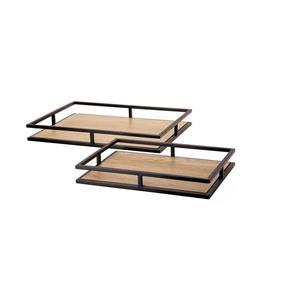 Ensemble de 2 fabuleux plateaux de service en bois de haute qualité avec poignée noire en métal à bon prix - Product Image 1