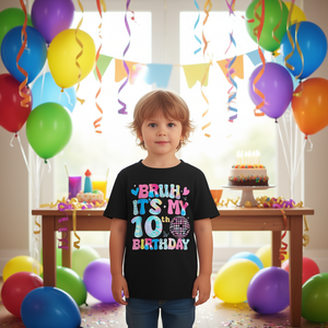Camiseta de celebración del décimo cumpleaños para niños, unisex, manga corta, cuello redondo, algodón, divertida camiseta para fiesta - Product Image 3
