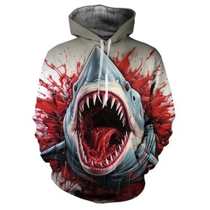 Sudadera CON CAPUCHA DE TIBURÓN sangriento con estampado 3D para hombre, sudadera informal de manga larga con patrón de animales marinos, sudaderas con capucha sueltas, ropa de calle - Product Image 1