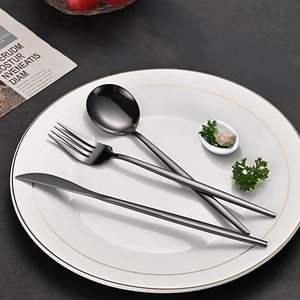 Ensemble de couverts en acier inoxydable de qualité alimentaire, couleur noire, couteau, cuillère et fourchette, polissage miroir - Product Image 4