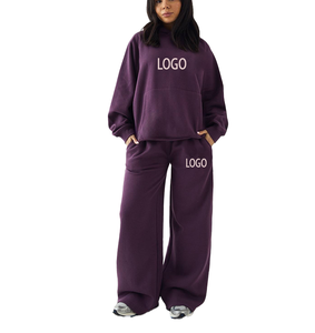 Conjunto de Ropa Deportiva Informal para Mujer, Estilo Holgado, Tejido Grueso, Sudadera con Capucha de Felpa Francesa y Pantalones Anchos Lisos - Product Image 4