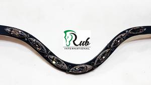 Bride élégante en cristal incurvé pour dressage - Cuir noir rembourré Logo personnalisé Grandes pierres navette Équipement équestre haut de gamme - Product Image 2
