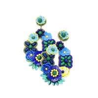 Anting-anting bunga manik-manik, perhiasan manik-manik buatan tangan India, anting-anting lingkaran sulaman payet, anting-anting artisan mewah
