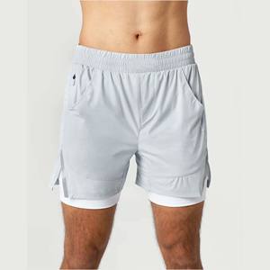 Plus lisse et plus doux 80% Nylon 20% élasthanne nuage gris hommes Compression doublé tissé Baggy entraînement court avec poches avant - Product Image 1
