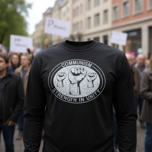 T-shirt a maniche lunghe con stampa 'Communism Strength In Unity' per il supporto al comunismo - Product Image 3