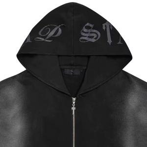 Sweat à capuche en éponge française délavé à l'acide de haute qualité pour hommes Sweat-shirt brodé zippé pour l'hiver Sweatshirts pour hommes de qualité supérieure - Product Image 3