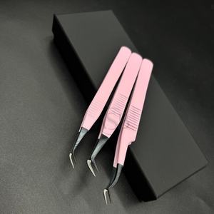 Pince à cils en acier inoxydable avec pointe en fibre rose et noir pour bébé, marque privée, pointe pointue testée à la main - Product Image 6