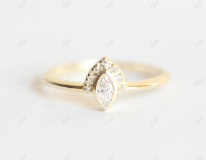 Precio al por mayor, anillo de moissanita de corte Marquesa certificado, oro amarillo de 18 quilates, medio Halo, anillos de boda de racimo, joyería hecha a mano para mujer - Product Image 2