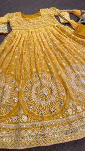 Georgette-vestido de imitación de diseñador indio para niñas, traje de trabajo con secuencia bordada pesada completa, satinado - Product Image 3