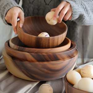 Juego de 4 cuencos redondos de madera, ensaladera hecha a mano, regalo de inauguración de la casa, cuencos de picnic, Regalo para mamá - Product Image 2