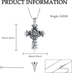 Cremation urn <b>For</b> <b>Ashes</b> Rose Shape Stainless Steel Cross Memorial Cremation <b>Ashes</b> Urn Pendant <b>Necklace</b> Jewelry Urn Custom Size - Product Image 2