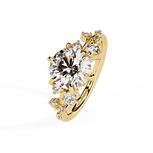 Bagues de fiançailles solitaires en diamant de laboratoire rond, inspirées de la nature, en or jaune 14 carats, certifiées IGI, bijoux de mariée personnalisés, vente en gros - Product Image 2