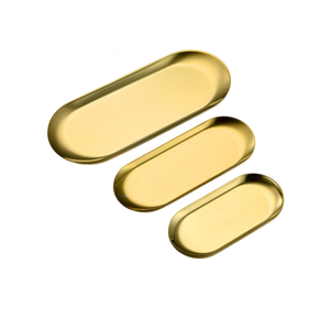 Set Of 3 Brass Serving Trays In Gold Finished Custom Shape For Home Hotels Restaurant <b>Tabletop</b> Food Serving Trays - Product Image 2