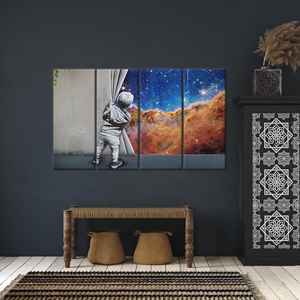 Impresionante obra de arte impresa en lienzo: decoración con grafitis de galaxias celestiales, juego de 4 lienzos - Product Image 1
