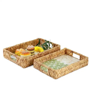Bandeja Rectangular de Jacinto de Agua con Incrustaciones de Nácar para Desayuno Ramadán Eid Decoración Servir Comida - Product Image 1