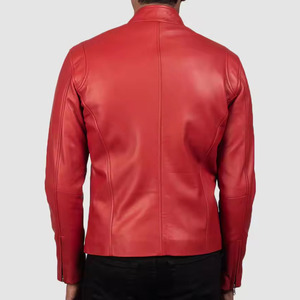 แจ็กเก็ตหนังสีแดงมีสไตล์สำหรับผู้ชายแจ็คเก็ตนักขี่จักรยานเข้ารูปปกตั้งเสื้อแจ็กเก็ตนักขี่จักรยานแบบเรียบง่ายและว่างเปล่าเสื้อแจ็คเก็ตระดับพรีเมียมสำหรับผู้ชาย - Product Image 2