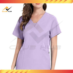 Wholesale Modern Women's Hospital Scrub Suit Set with Custom Logo V-neck Top & Tapered Leg Jogger Pants Made From Woven <b>Fabric</b> - Product Image 5