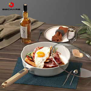 Padella saltata in padella, padella a fondo piatto, padella bianca di roccia vulcanica, padella antiaderente al sapore vegetariano di grano, pentola per uso domestico - Product Image 2