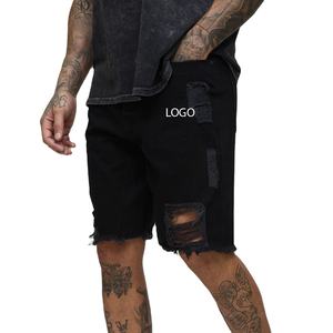 Shorts en jean déchirés pour hommes, style décontracté chic, polyvalents, été, élégants, décontractés, fabriqués en coton doux avec un design de logo personnalisé - Product Image 1