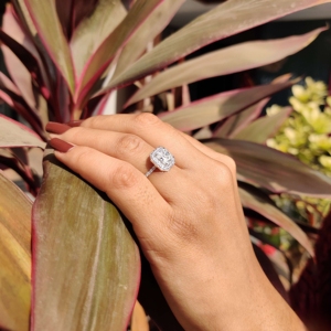 Halo Setting Radiant Cut 10kt Solid Gold Engagement Wedding Rings for Women With Moissanite Diamond - Product Image 5