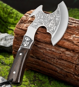 Venta al por mayor personalización Original vikingo Pizza rebanador hacha forjado a mano grado Industrial hacha mango de madera Funda de cuero - Product Image 4