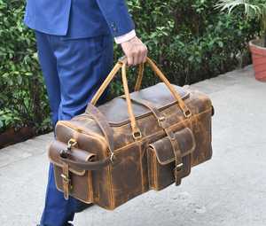 Vente en gros de sac de sport en cuir véritable de grande capacité avec fermeture à glissière faite à la main pour les voyages et les vacances - Product Image 4