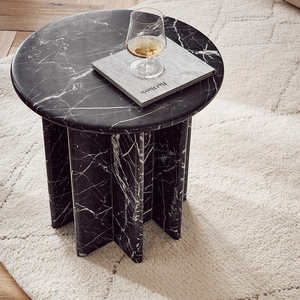 Mesa auxiliar de mármol de textura blanca y negra de primera calidad con diseño moderno, mesa de acento de piedra hecha a mano, decoración de lujo para el hogar para las nuevas tendencias - Product Image 1