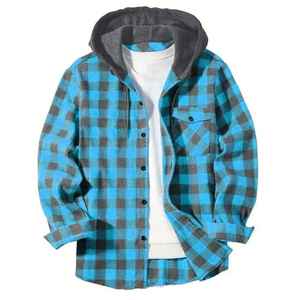 Camiseta de franela a cuadros de gran tamaño con capucha, ropa de calle informal, Camisa con capucha de manga larga para hombres y mujeres, proveedor mayorista - Product Image 3